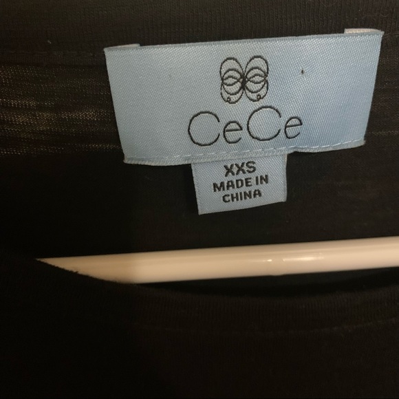 Cece Woman's High Neck Black T-Shirt with Ruffle Frill Polka Dot Sleeve XXS - Picture 3 of 10